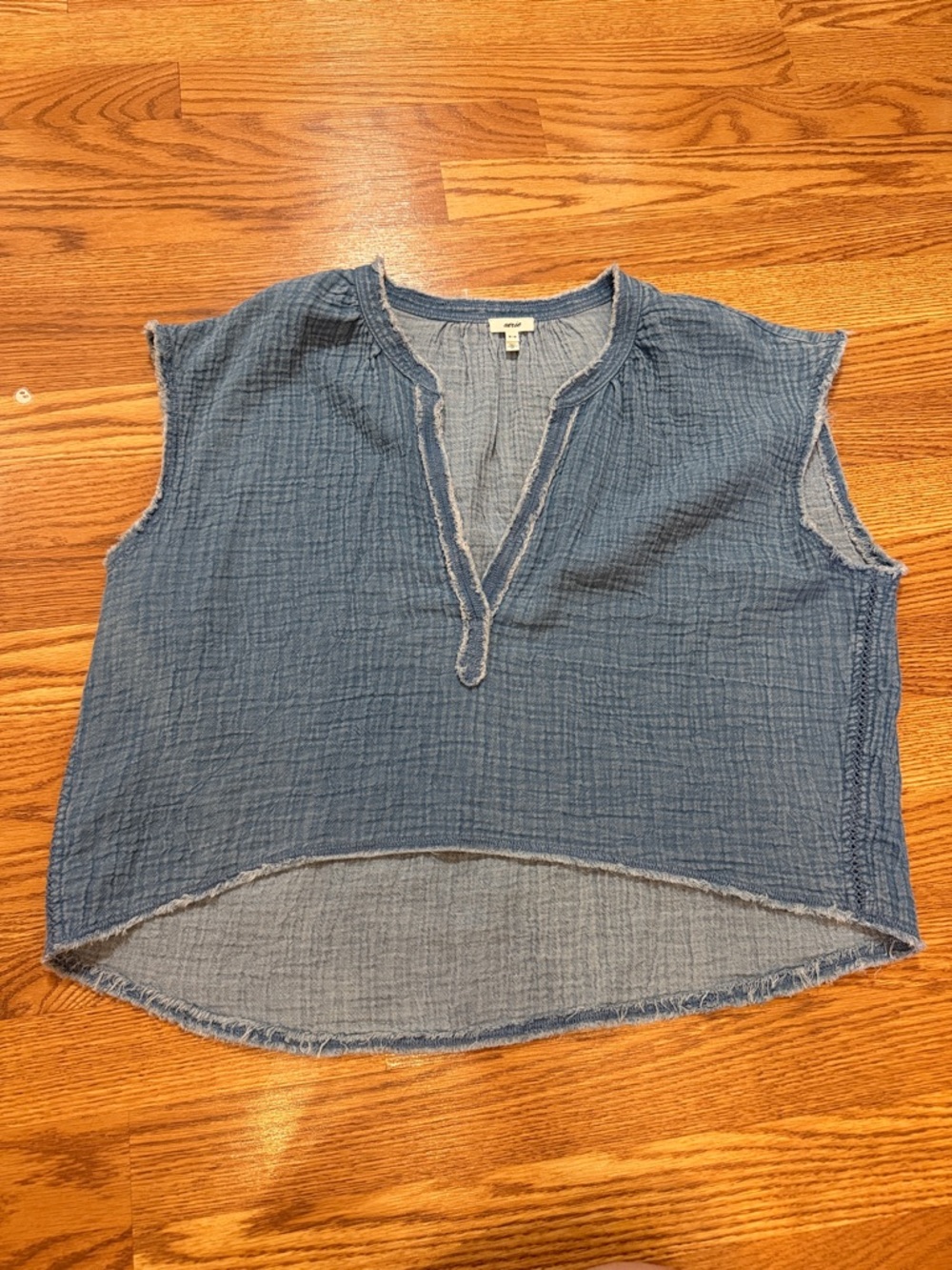 Aerie, Cotton split-Neck Sleeveless Top - denim blue, medium